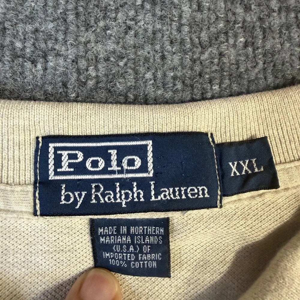 Polo By Ralph Lauren Polo Shirt Mens 2XL Beige Mesh Long Sleeve Pony USA Made